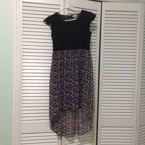 Black and floral high- low skirt dress